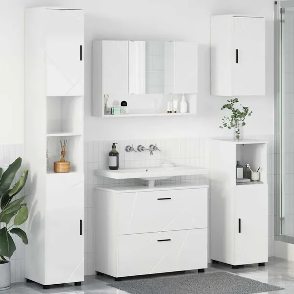 Ensemble de mobilier de salle de bain 5 pcs Blanc brillant