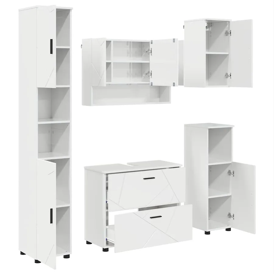 Ensemble de mobilier de salle de bain 5 pcs Blanc brillant - 2