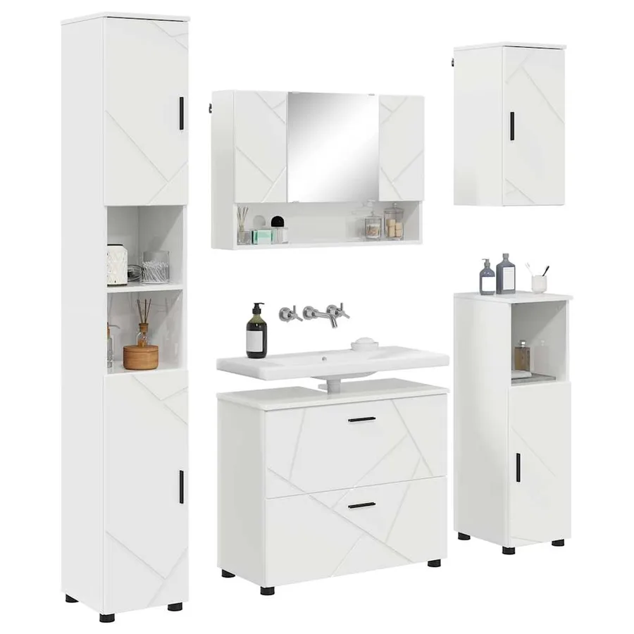 Ensemble de mobilier de salle de bain 5 pcs Blanc brillant - 3