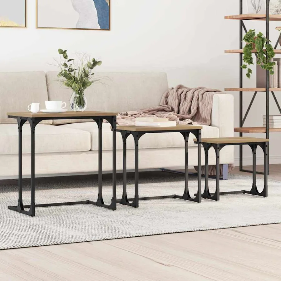 Table basse gigogne 3 pcs chêne artisanal 50.5 x 35 x 53 cm