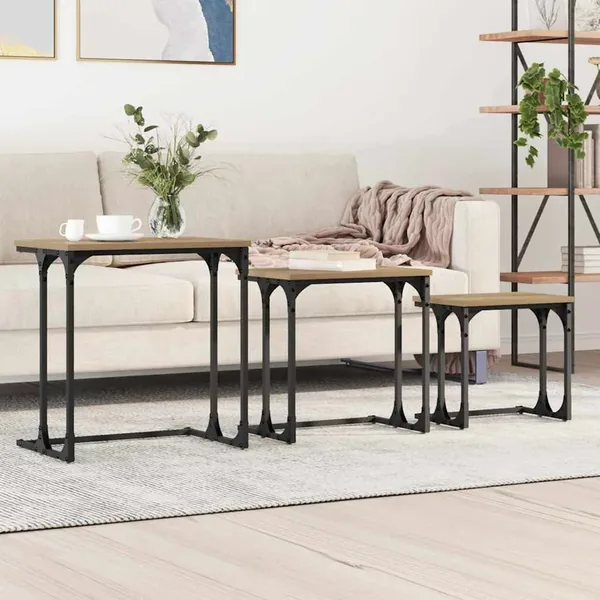 Table basse gigogne 3 pcs chêne artisanal 50.5 x 35 x 53 cm