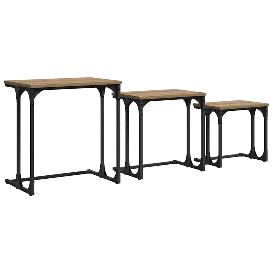 Table basse gigogne 3 pcs chêne artisanal 50.5 x 35 x 53 cm - 2
