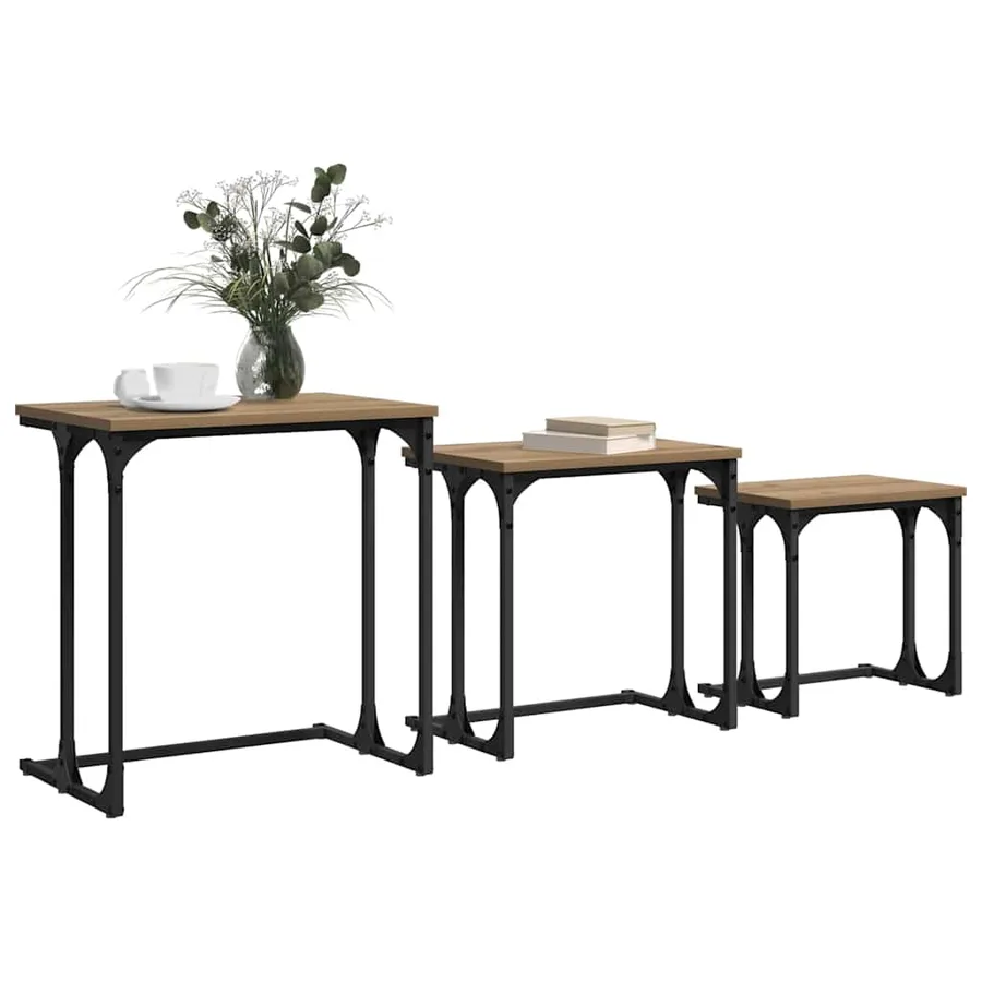 Table basse gigogne 3 pcs chêne artisanal 50.5 x 35 x 53 cm - 3