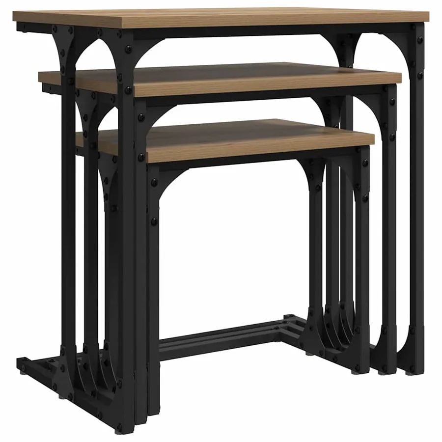 Table basse gigogne 3 pcs chêne artisanal 50.5 x 35 x 53 cm - 5