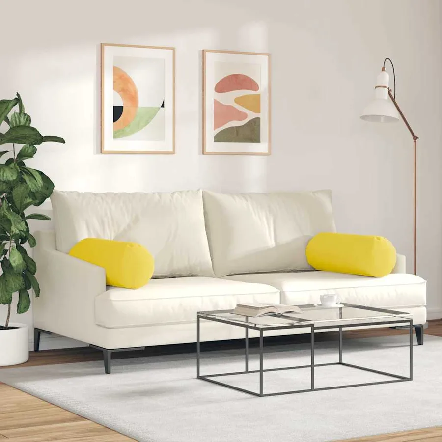 Coussins d'accent 2 pcs Jaune clair Ø 25 x 70 cm tissu - 4