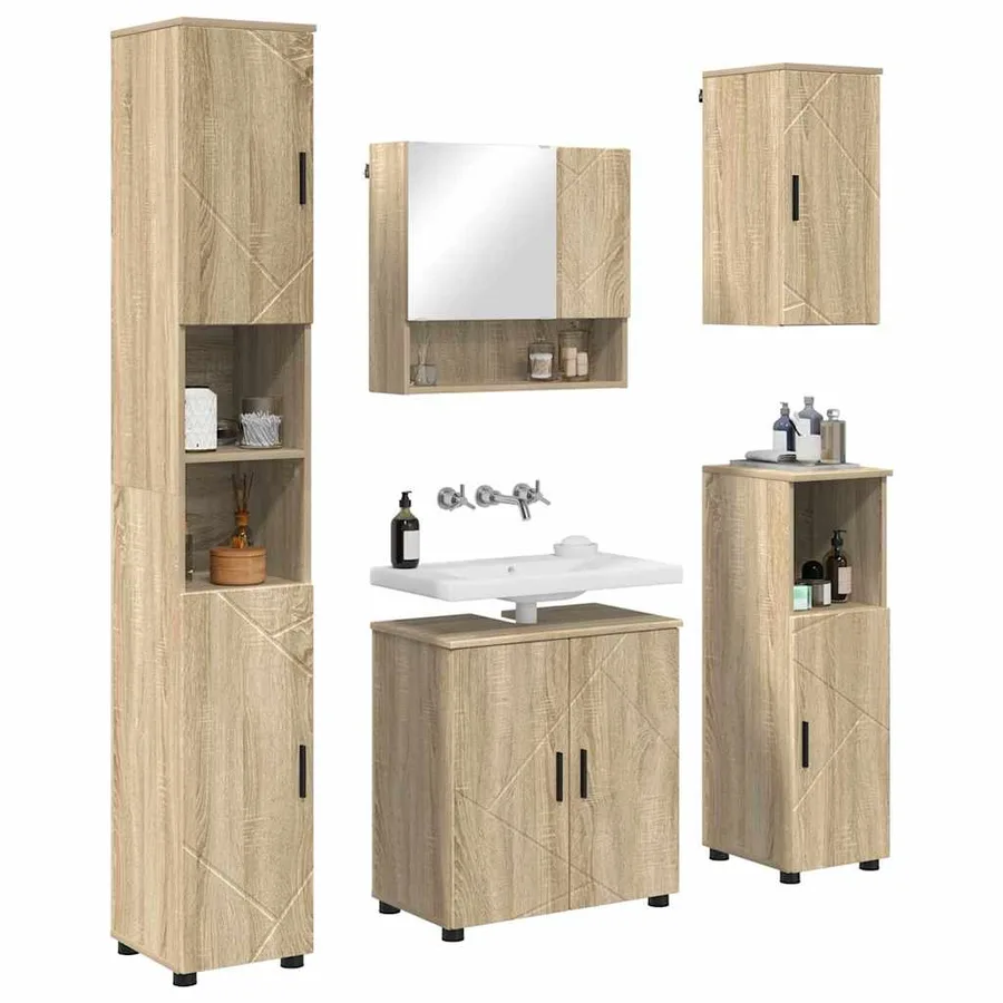 Ensemble de mobilier de salle de bain 5 pcs Chêne Sonoma - 3
