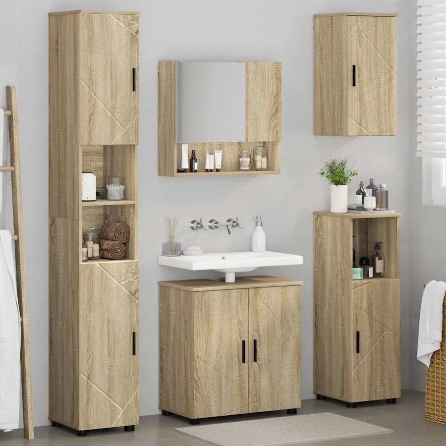 Ensemble de mobilier de salle de bain 5 pcs Chêne Sonoma - 4