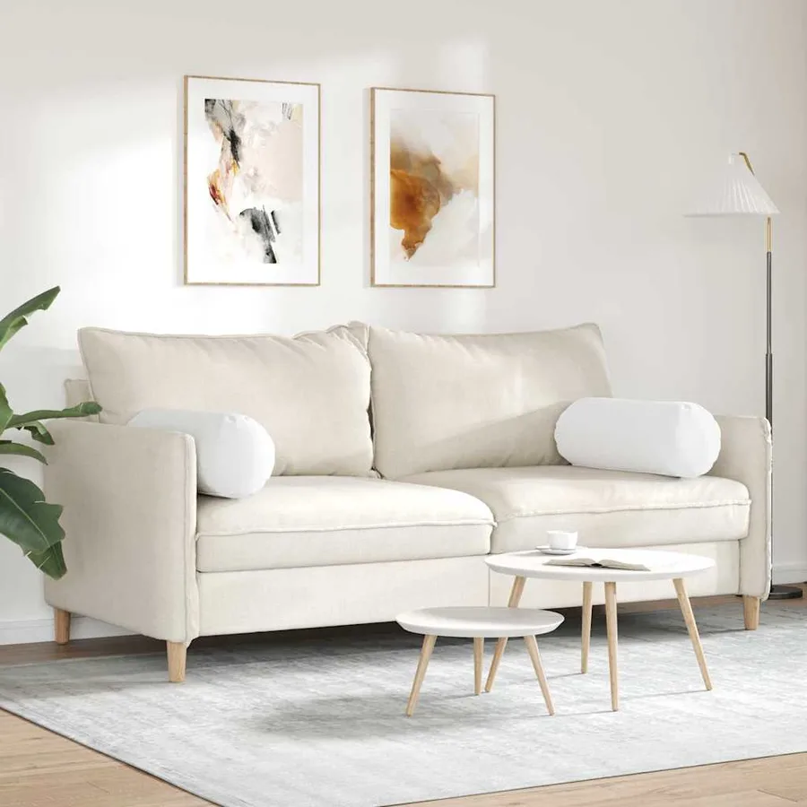 Coussins d'accent 2 pcs Blanc Ø 25 x 70 cm tissu - 4