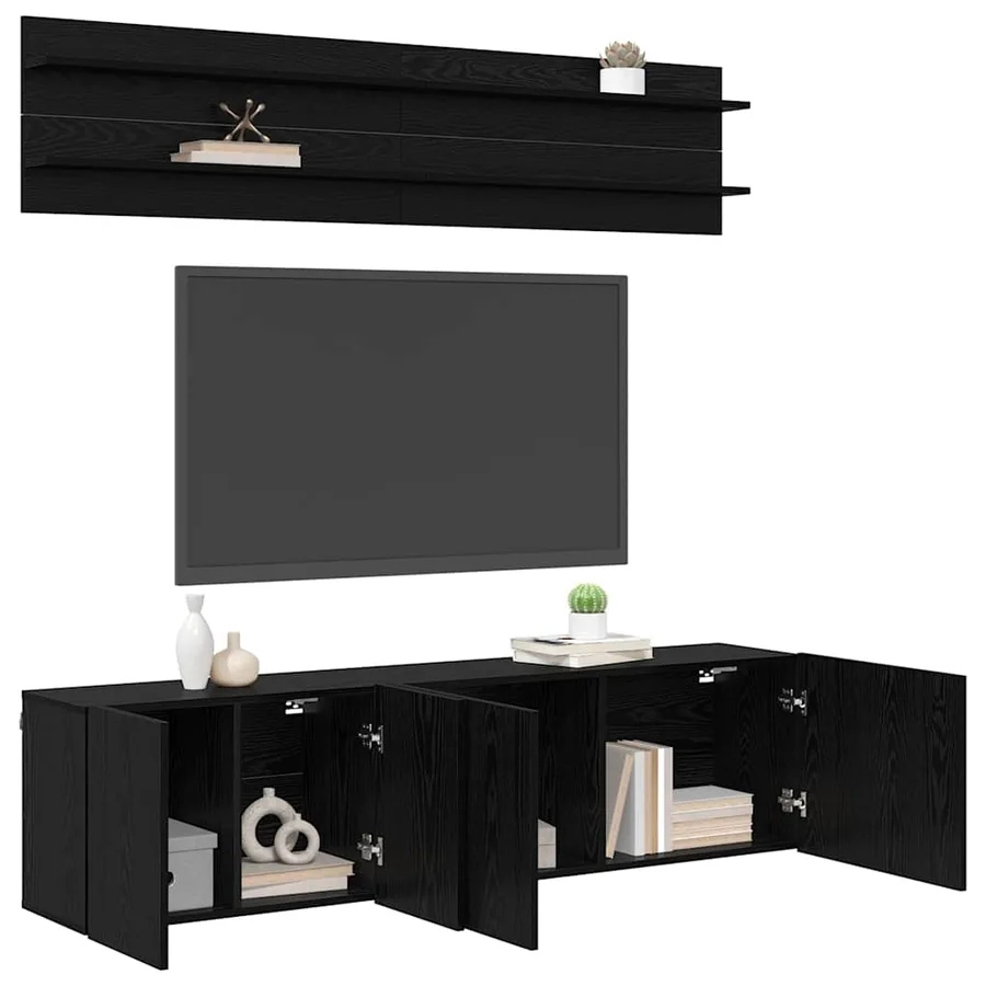 Unites TV Montage mural 6 pcs Chêne noir Bois d'ingénierie - 3