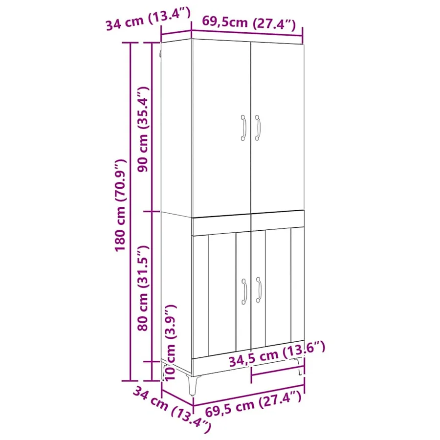 Haut Armoire Chêne artisanal 69,5 x 34 x 180 cm - 11