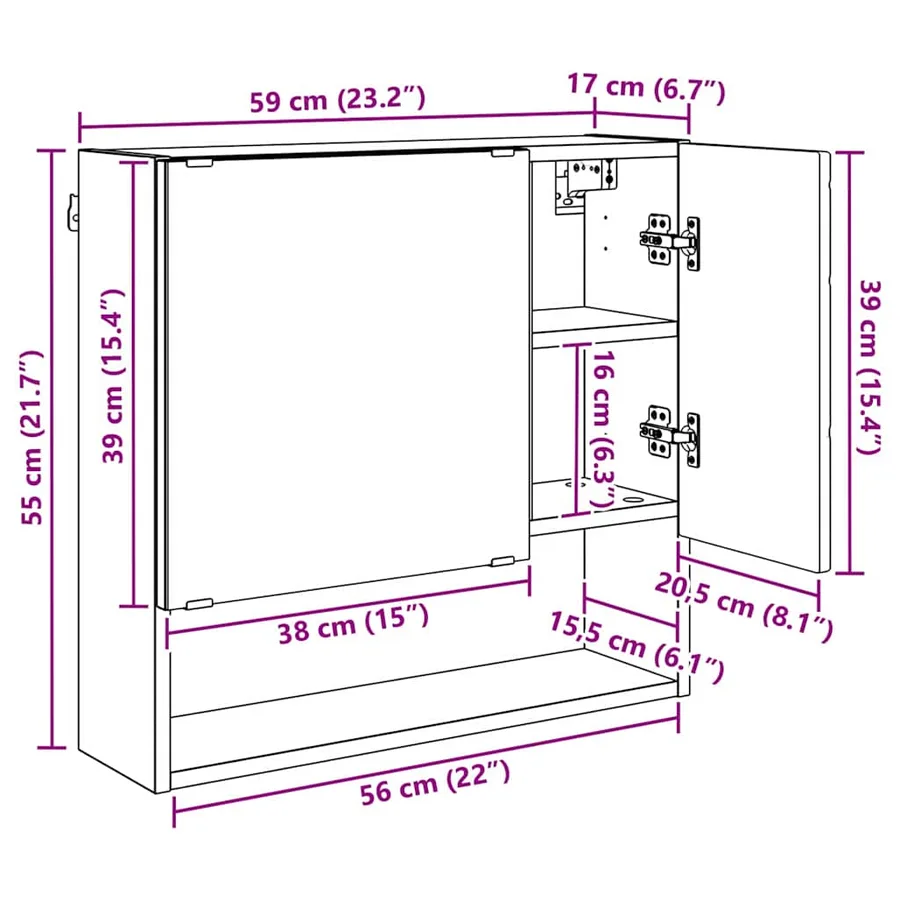 Armoire Miroir Gris béton 59 x 17 x 55 cm Bois d'ingénierie - 12