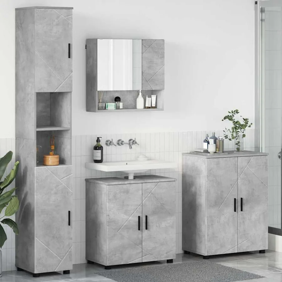 Ensemble de mobilier de salle de bain 4 pcs Gris béton