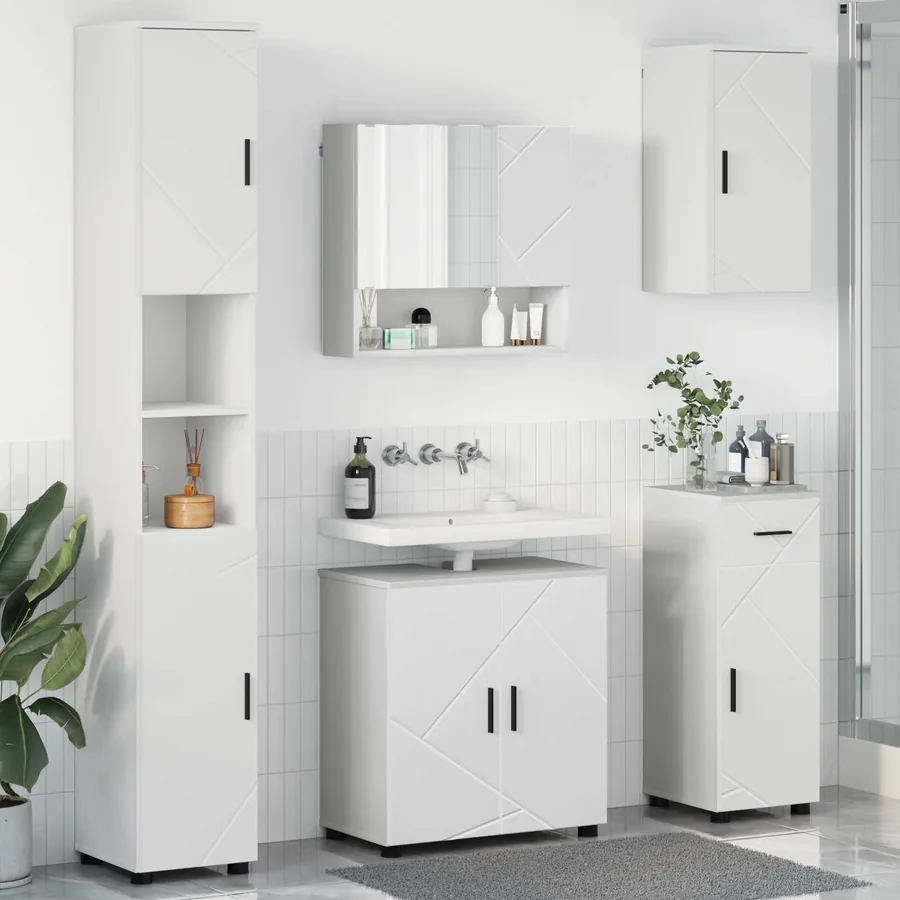 Ensemble de mobilier de salle de bain avec tiroir 5 pcs Blanc