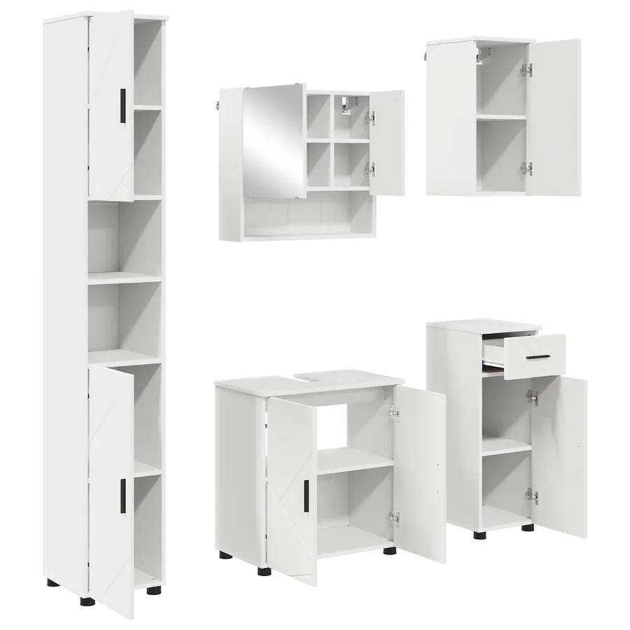 Ensemble de mobilier de salle de bain avec tiroir 5 pcs Blanc - 2