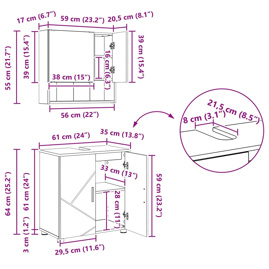 Ensemble de mobilier de salle de bain avec tiroir 5 pcs Blanc - 20