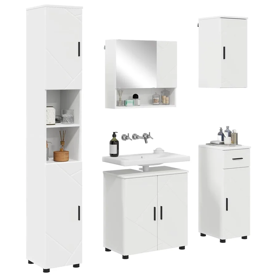 Ensemble de mobilier de salle de bain avec tiroir 5 pcs Blanc - 3