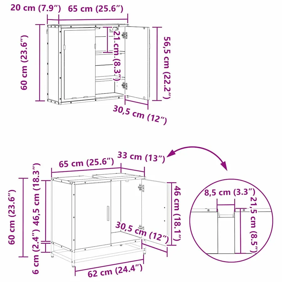 Ensemble de mobilier de salle de bain 3 pcs Chêne noir - 17