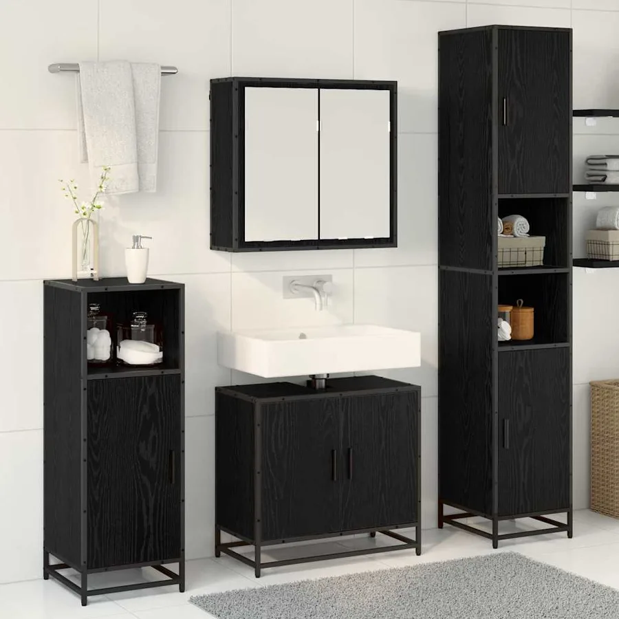 Ensemble de mobilier de salle de bain 3 pcs Chêne noir - 4