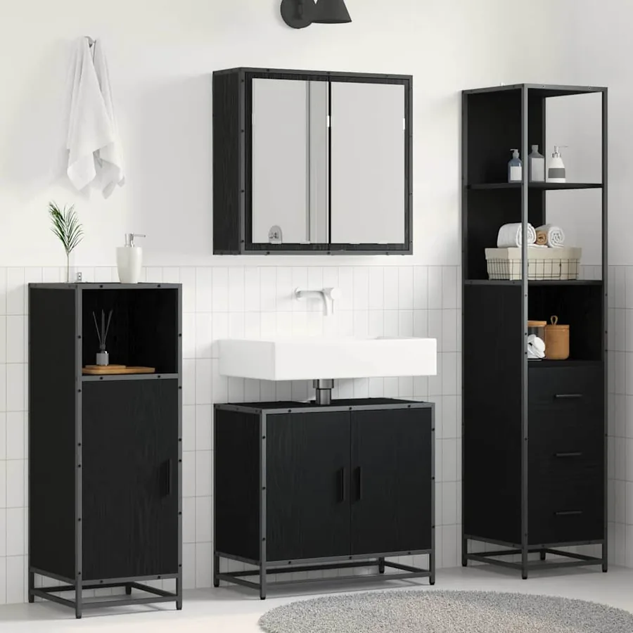 Ensemble de mobilier de salle de bain 3 pcs Chêne noir