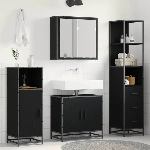 Ensemble de mobilier de salle de bain 3 pcs Chêne noir