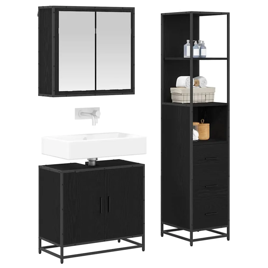 Ensemble de mobilier de salle de bain 3 pcs Chêne noir - 3