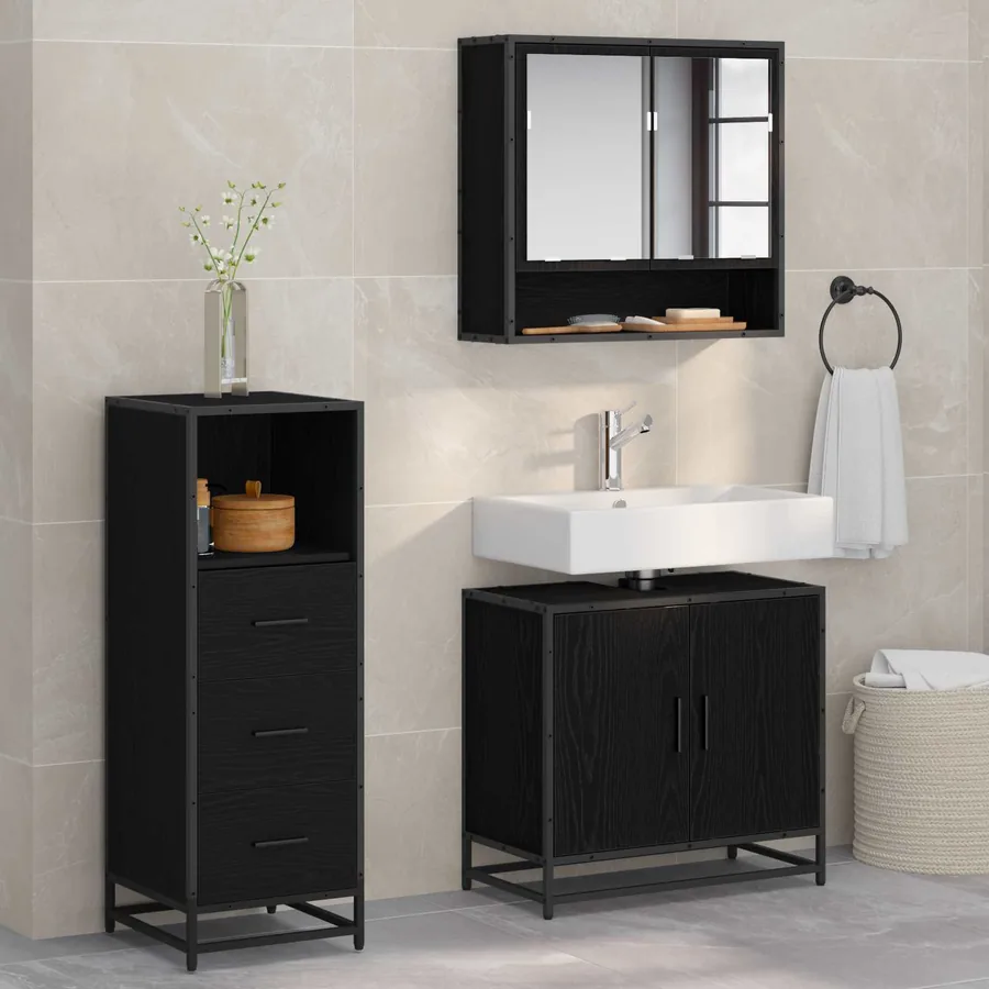 Ensemble de mobilier de salle de bain 3 pcs Chêne noir