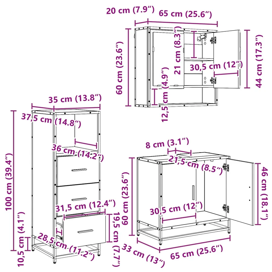 Ensemble de mobilier de salle de bain 3 pcs Chêne noir - 14