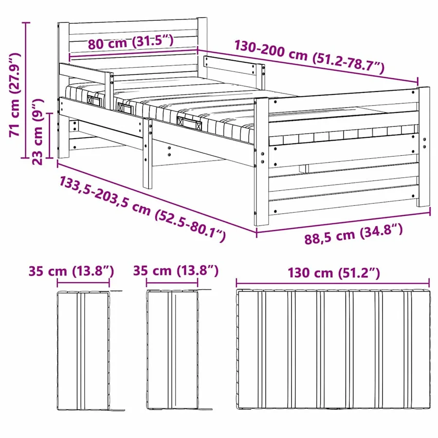 Cadre de lit avec matelas extensible Marron 80 x 200 cm - 13
