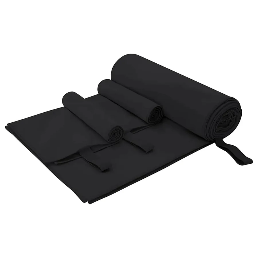 Set de serviettes de sport 3 pcs Noir Polyester et Polyamide