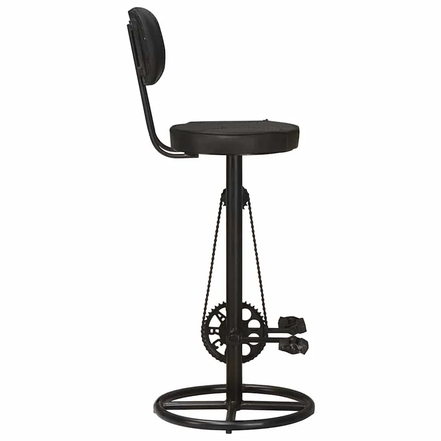 Tabourets de bar lot de 2 noir cuir de chèvre véritable - 4