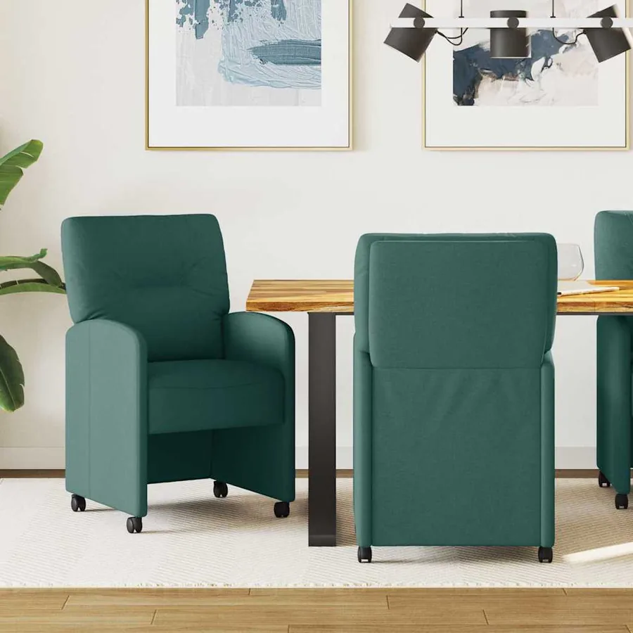 Chaises de Salle à Manger avec Roues 2 pcs Vert foncé tissu