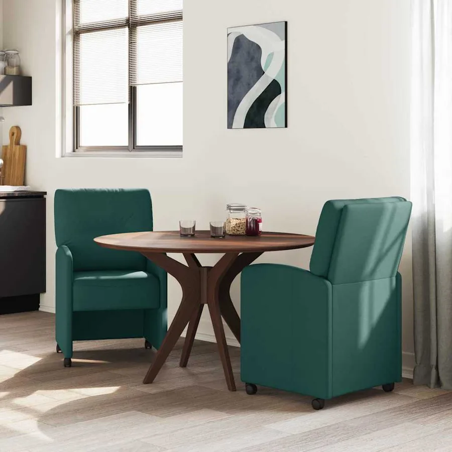 Chaises de Salle à Manger avec Roues 2 pcs Vert foncé tissu - 3