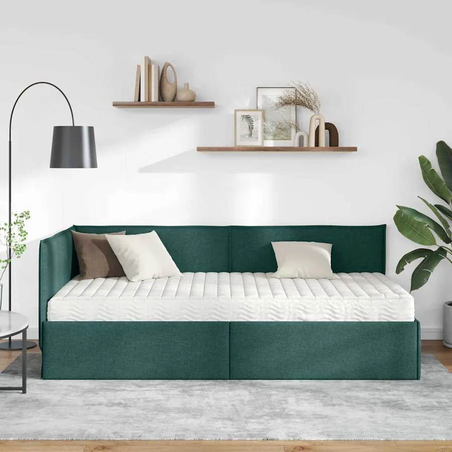Cadre de lit d'angle avec matelas 2 pcs Vert Velours - 3