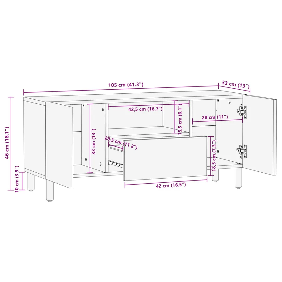 Meuble TV avec tiroir Finition Acacia Brun 105 x 33 x 46 cm - 11