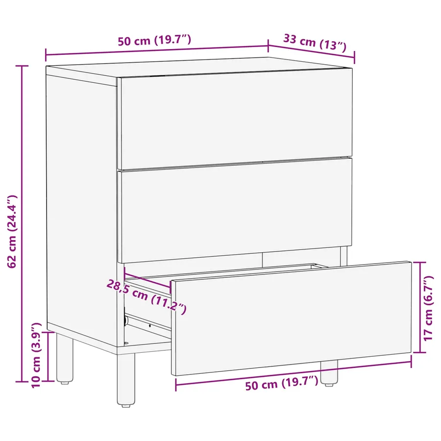 Cabinet de chevet Marron 50 x 33 x 62 cm Bois de mangue massif - 11