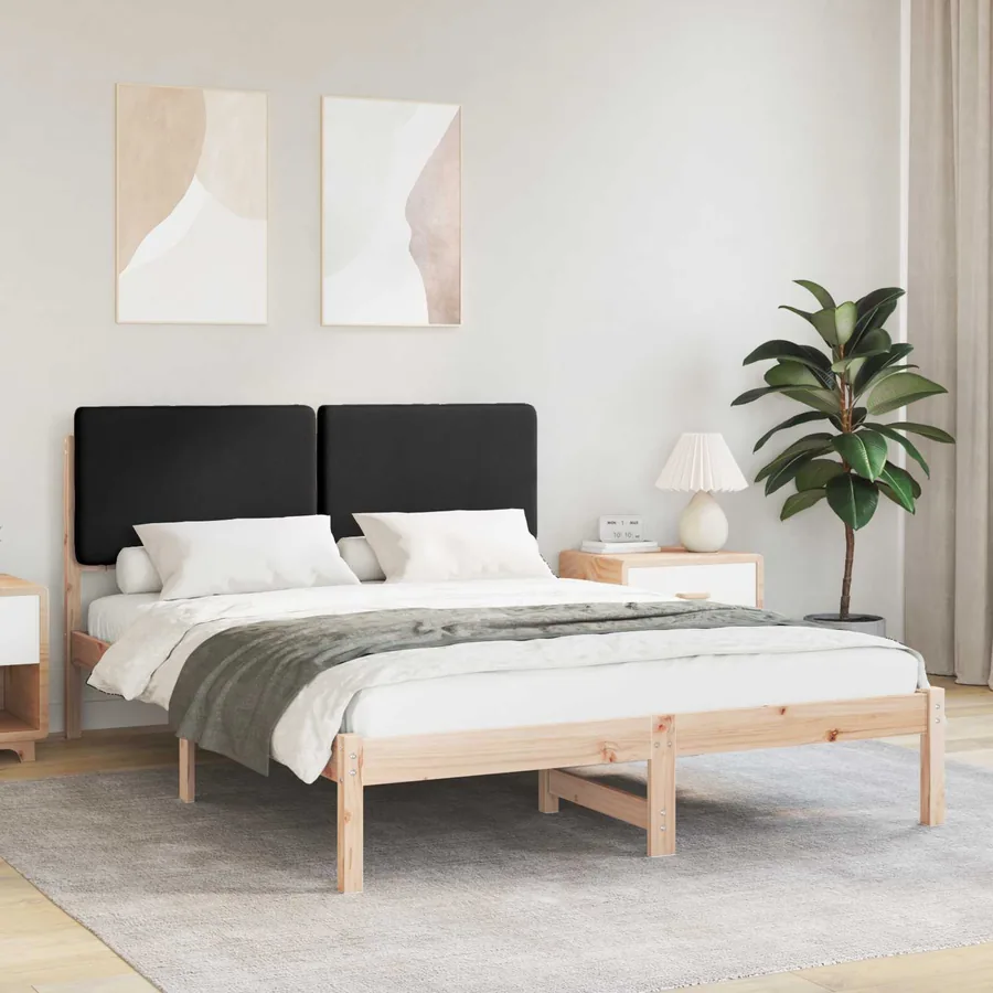Cadre de lit avec tête de lit rembourrée Noir 140 x 200 cm