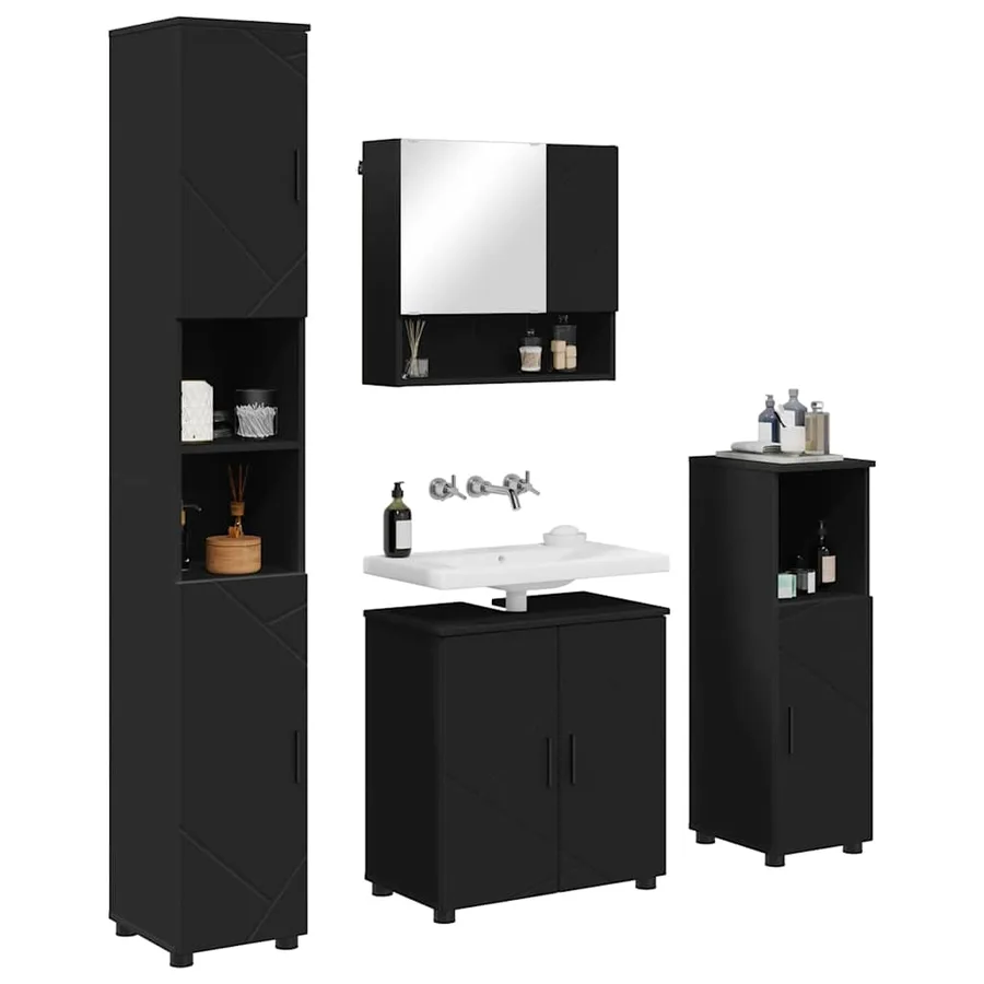 Ensemble de mobilier de salle de bain Montage mural 4 pcs Noir - 3