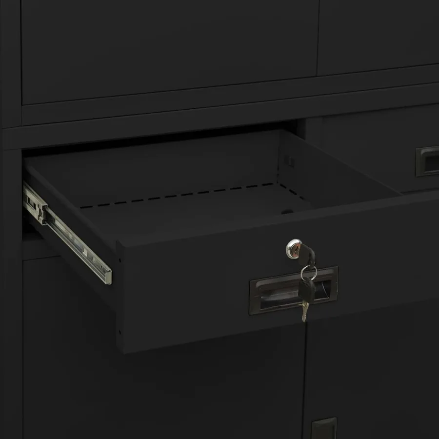 Armoire de bureau Noir 90x40x180 cm Acier - 8