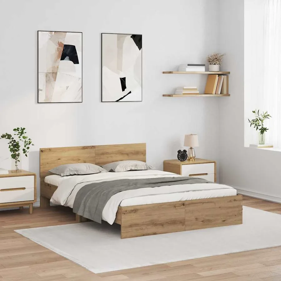 Cadre de lit Chêne artisanal 120 x 190 cm Bois d'ingénierie
