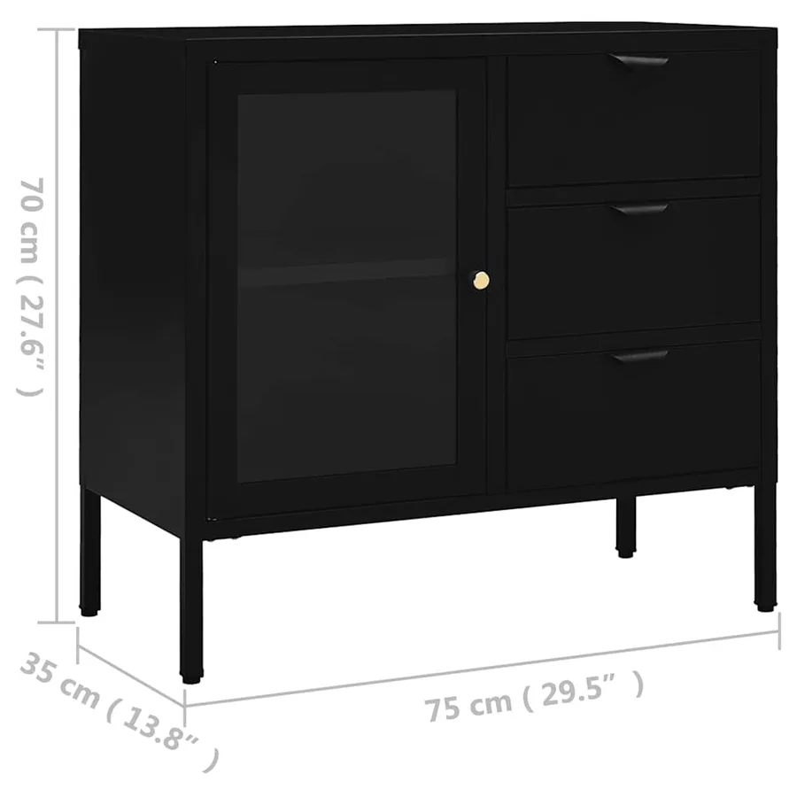 Buffet Noir 75x35x70 cm Acier et verre trempé - 11