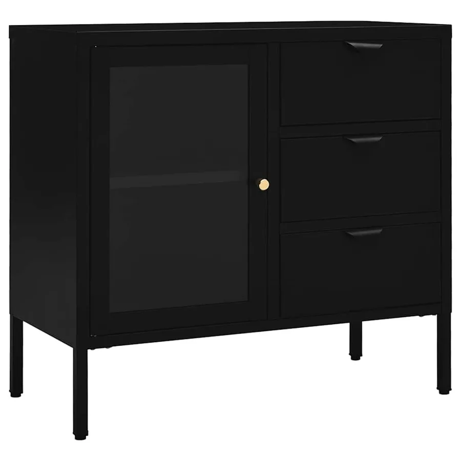 Buffet Noir 75x35x70 cm Acier et verre trempé - 2