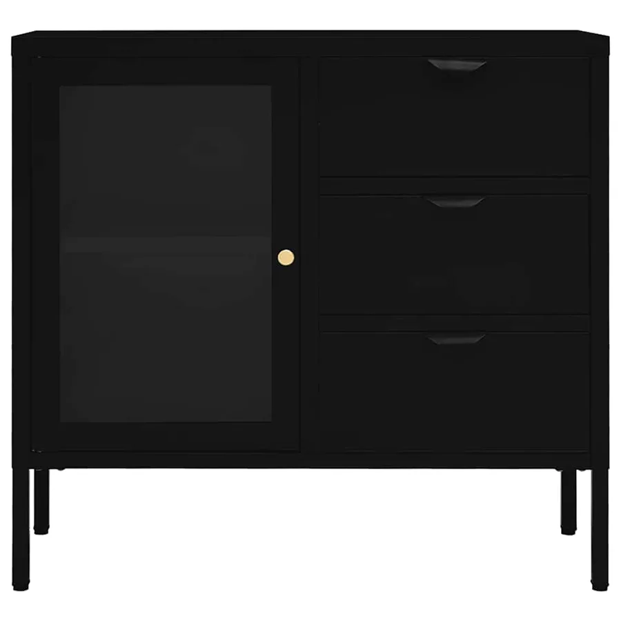 Buffet Noir 75x35x70 cm Acier et verre trempé - 3