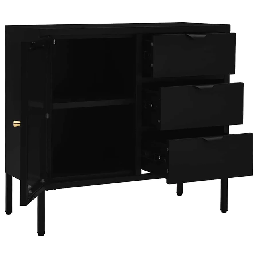 Buffet Noir 75x35x70 cm Acier et verre trempé - 6