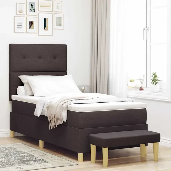 Lit à ressorts avec tête de lit Marron foncé 190 x 90 cm tissu