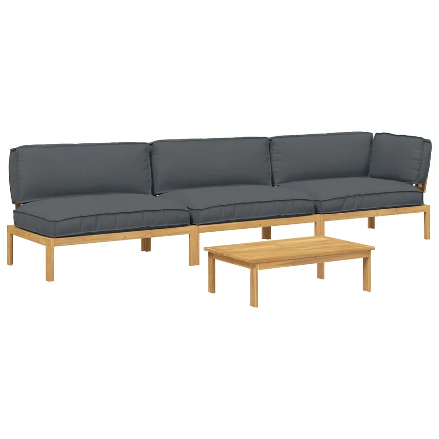 Ensemble de Canapés Uni 4 pcs Anthracite Bois d'Acacia Massif - 2