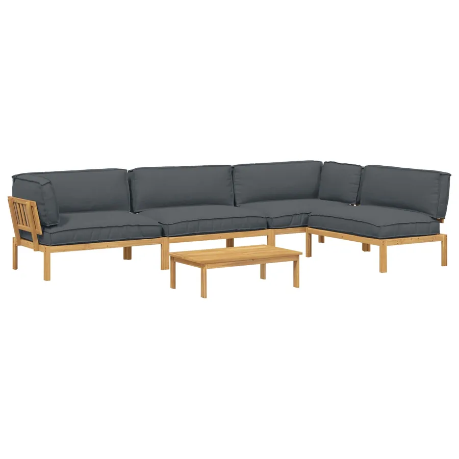 Ensemble de Canapés Uni 5 pcs Anthracite Bois d'Acacia Massif - 2