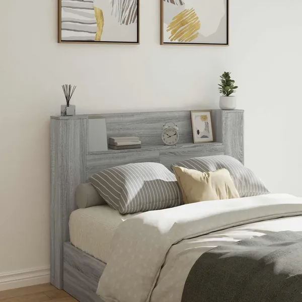 Tête de lit de rangement avec LED Sonoma gris Bois d'ingénierie