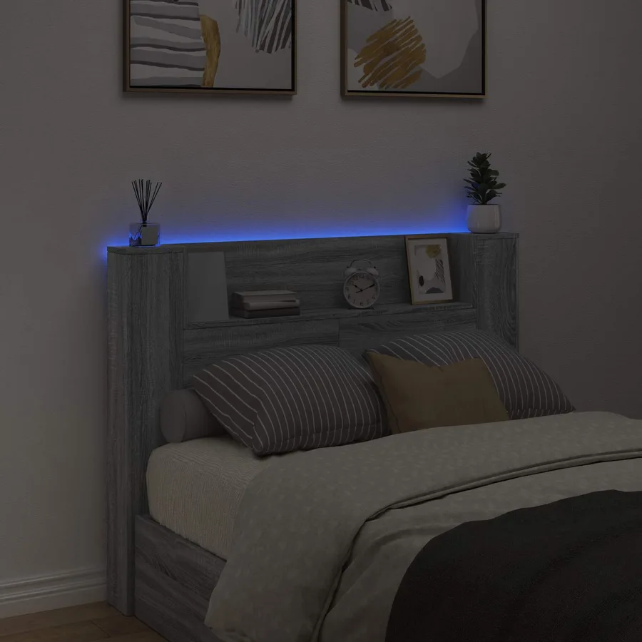 Tête de lit de rangement avec LED Sonoma gris Bois d'ingénierie - 4