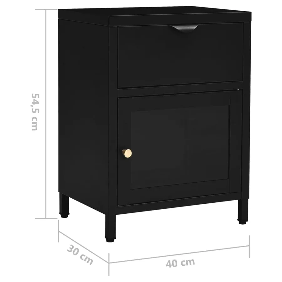 Table de chevet Noir 40x30x54,5 cm Acier et verre - 11