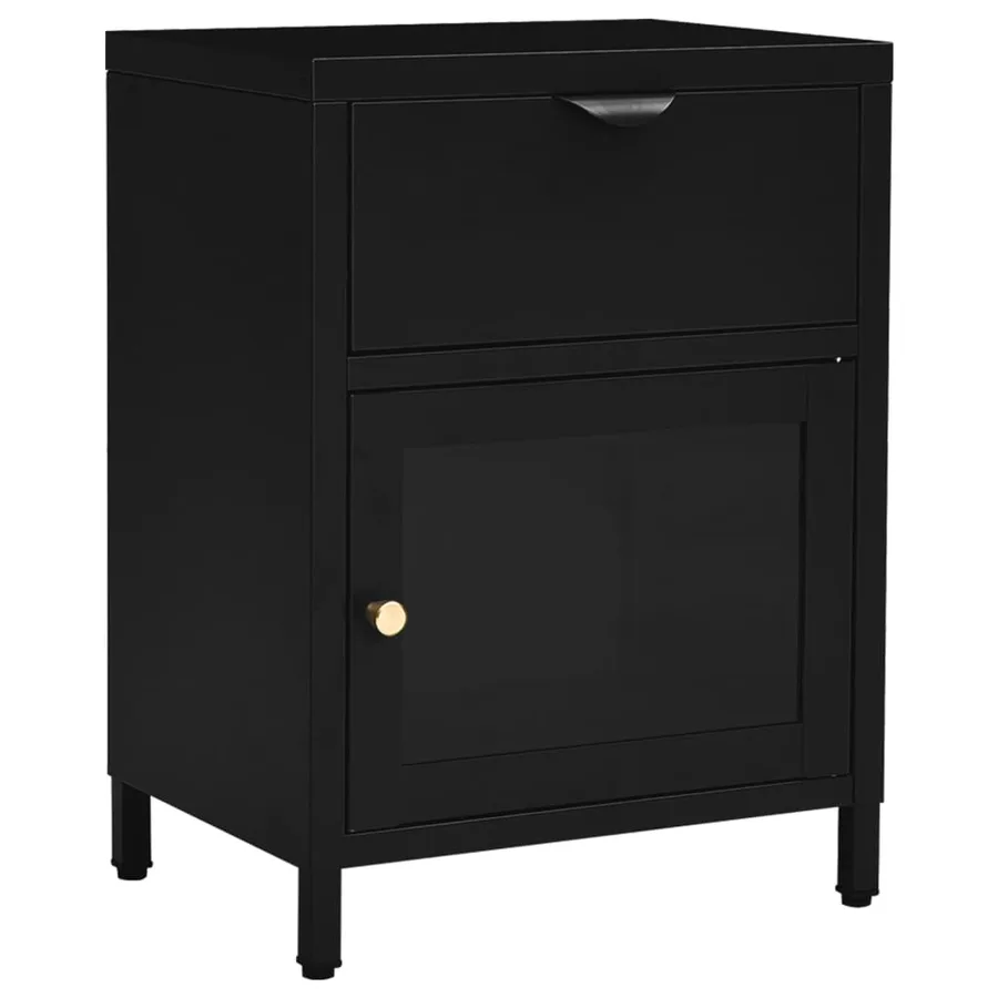 Table de chevet Noir 40x30x54,5 cm Acier et verre - 2